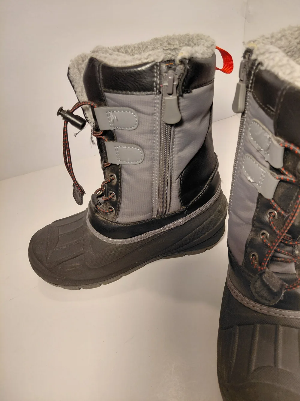 Kids Grey Winter Snow Boots with Sherpa Lining